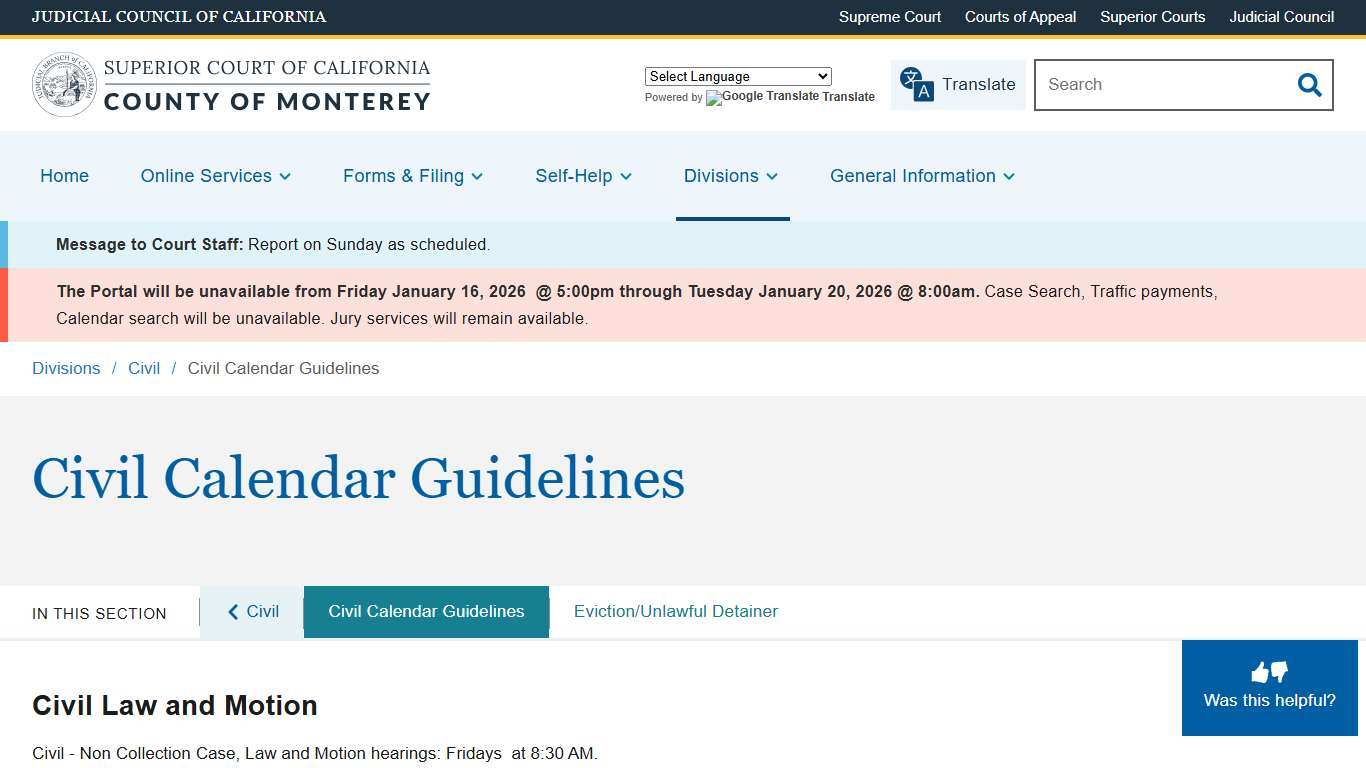 Civil Calendar Guidelines | Monterey